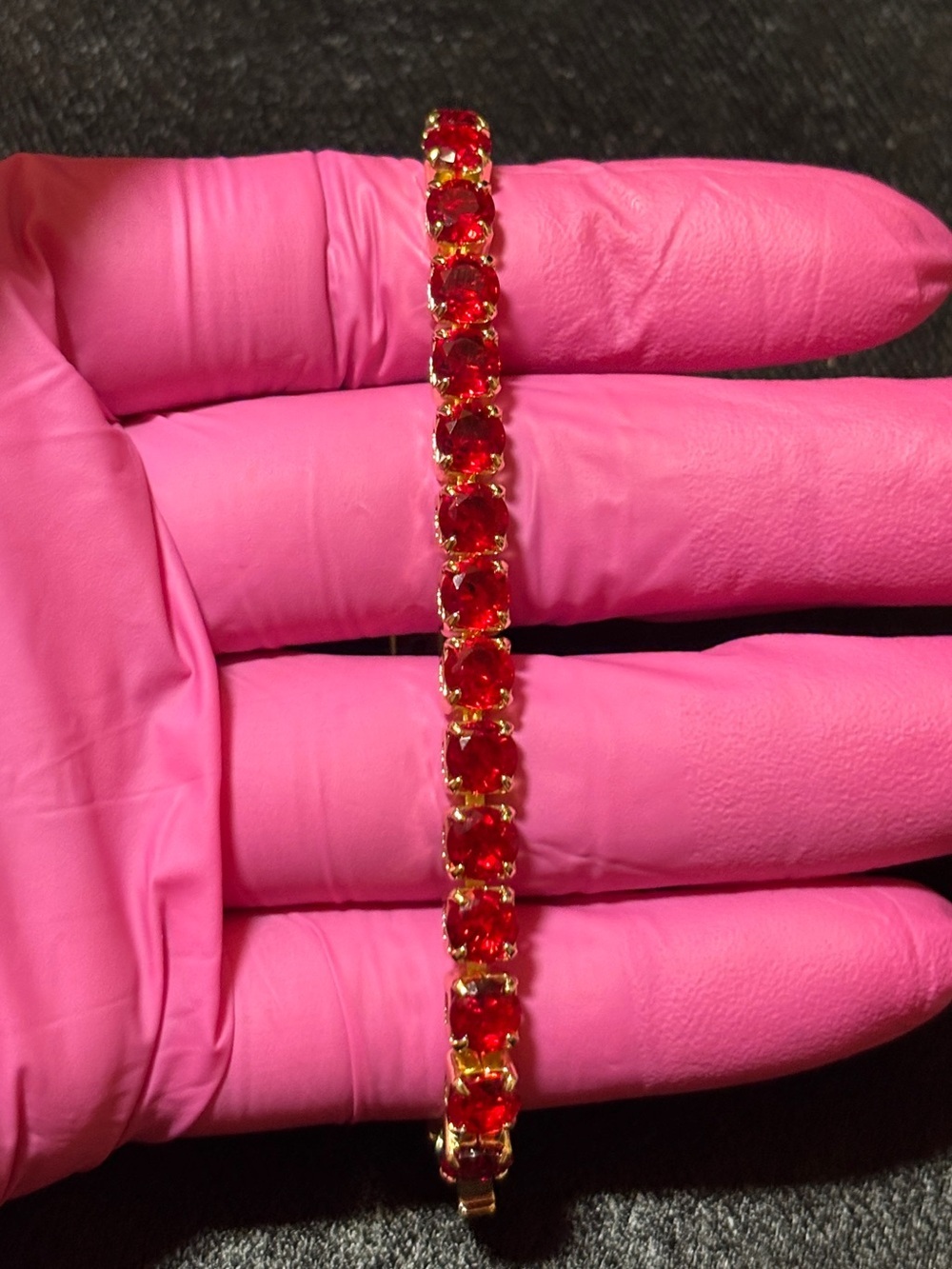 4.8mm Yellow Gold Red Tennis CZ Bracelet 8 in. - Picture 8 of 11